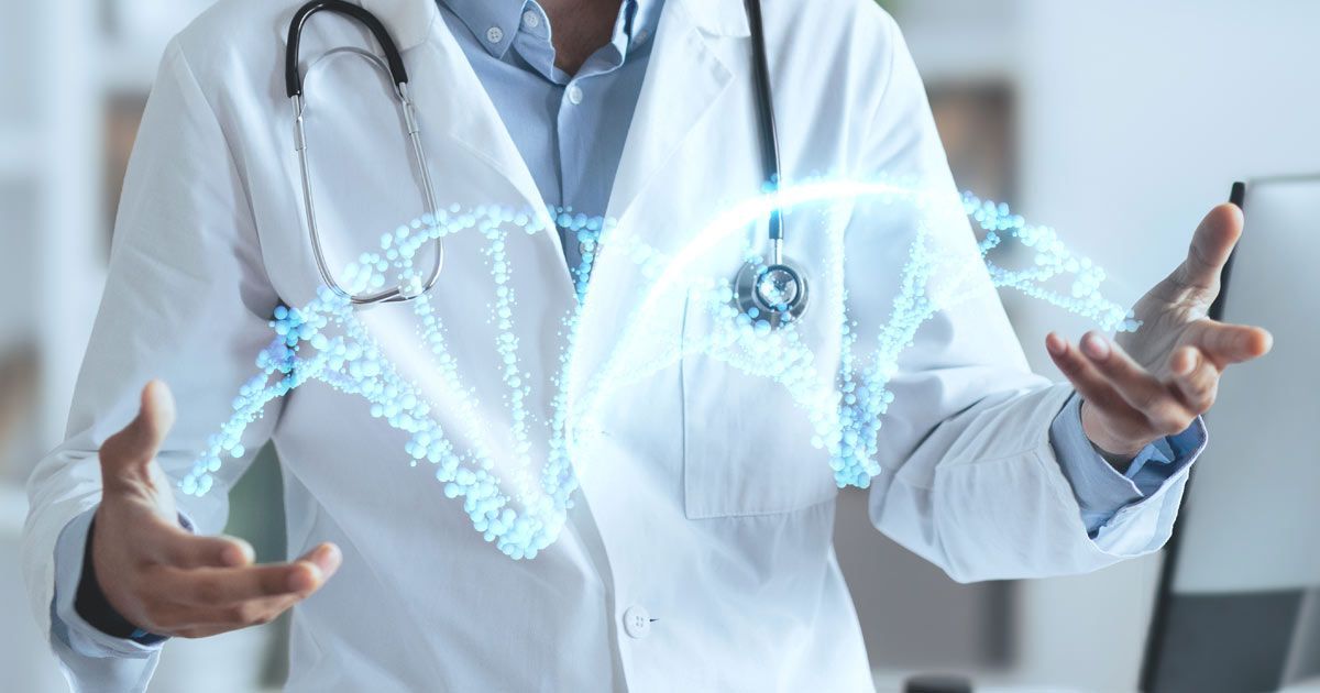 Doctor holding a glowing DNA strand, symbolizing biohacking treatments NYC