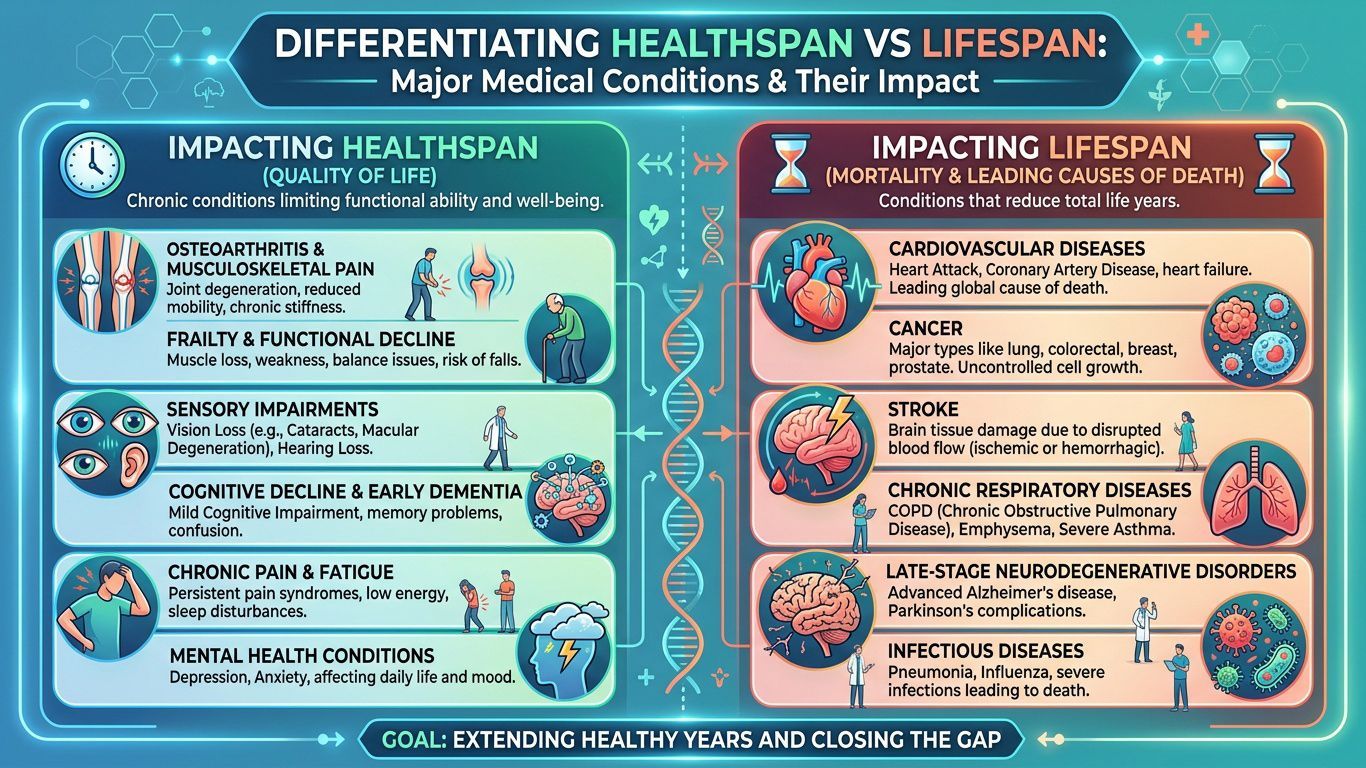 Infographic comparing healthspan with lifespan.