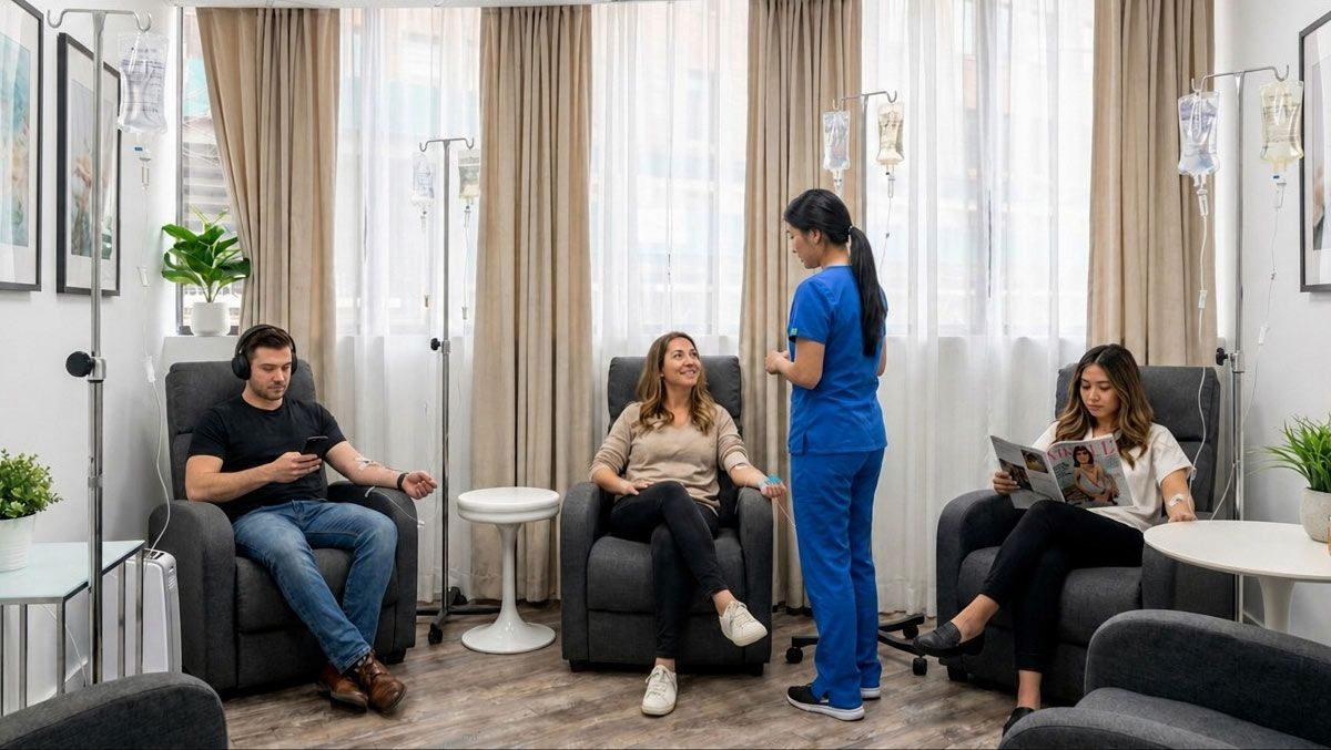 Patients sitting in the Salerno Wellness IV Therapy room getting IVs