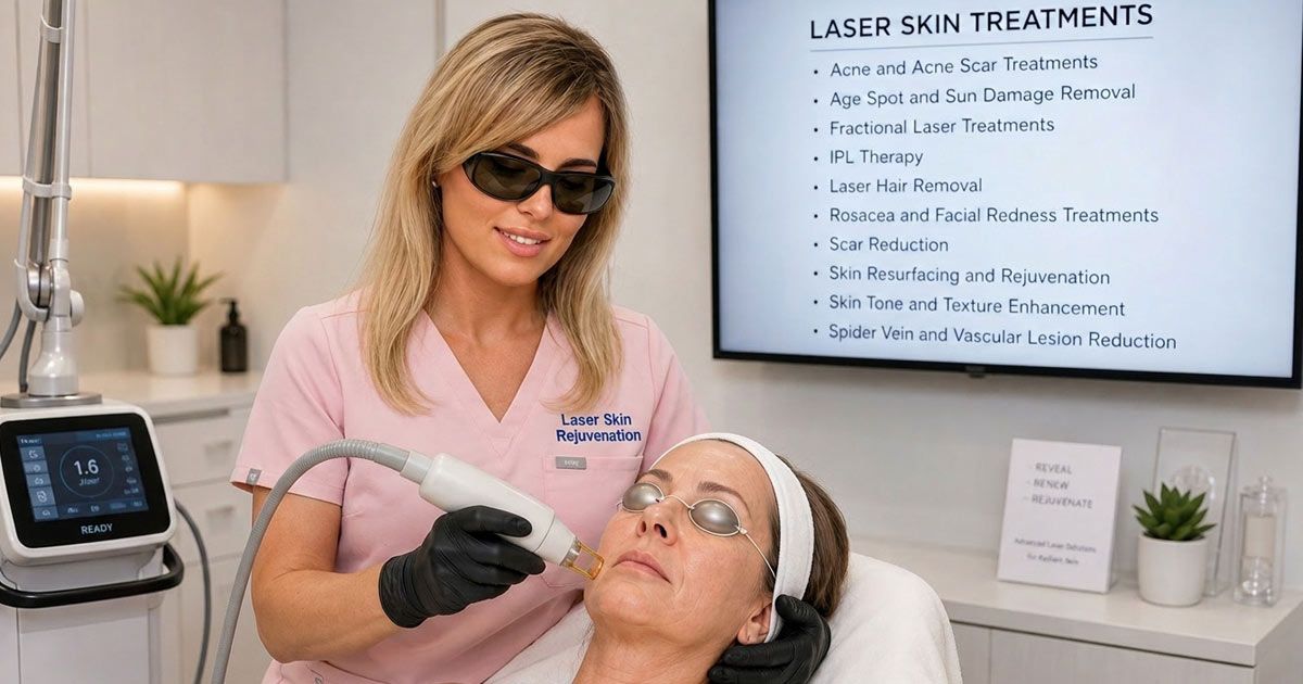 Click to Enlarge Woman performing laser skin rejuvenation NYC treatment on client in a bright room, with a treatment monitor nearby