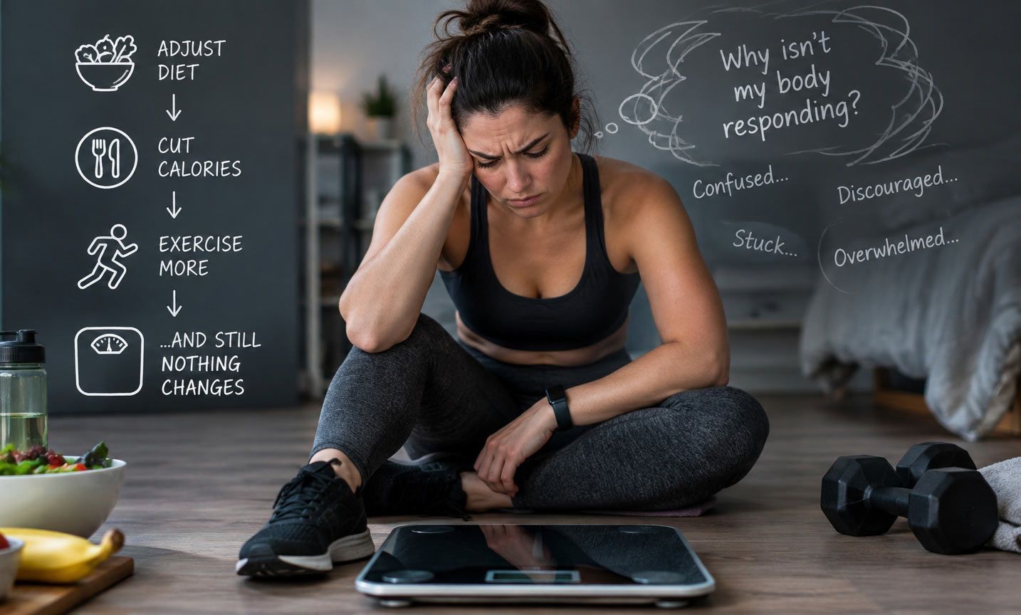 A woman is frustrated about not losing weight because of Metabolic Syndrome Weight Loss Challenges.