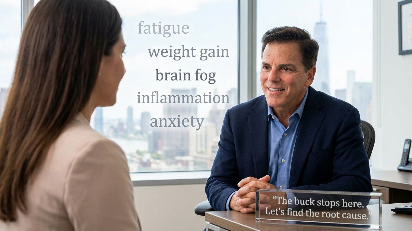 Dr. John Salerno explains the Hidden Costs of Symptom Chasing Medicine to a patient
