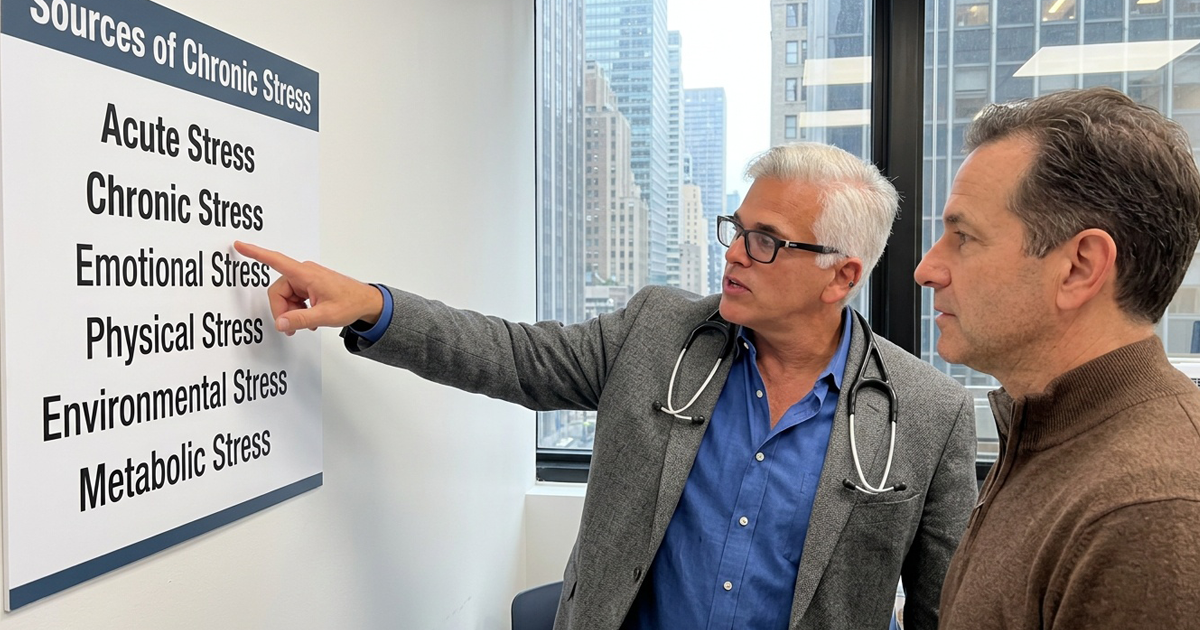 Dr. John Salerno explains to a Patient How Stress Works and the medical conditions stress can cause.