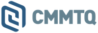 Logo de CMMTQ, forme géométrique bleue à côté d'un texte gris.