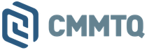 Logo de CMMTQ, forme géométrique bleue à côté d'un texte gris.