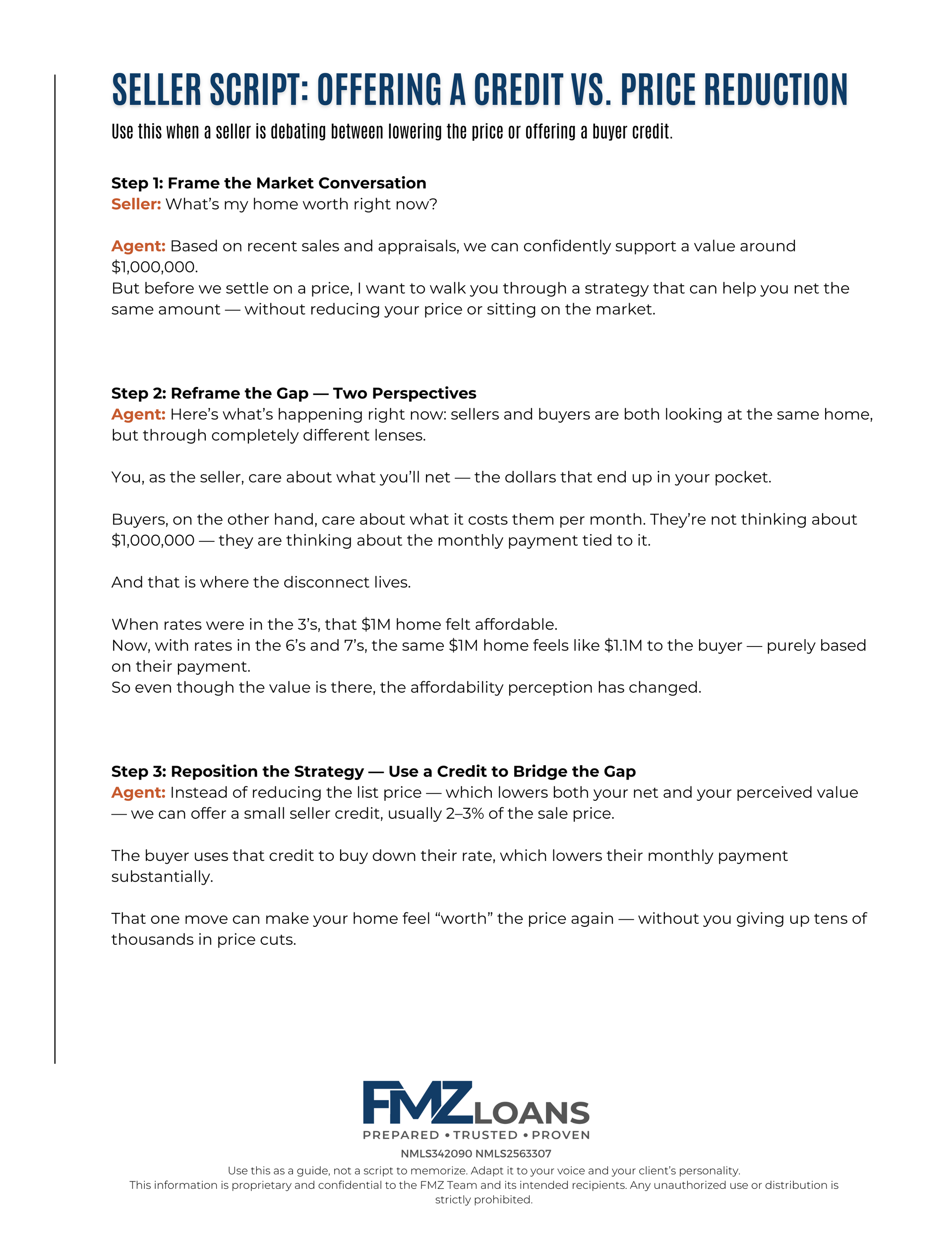 Seller Script - Selling Below Appraised Value