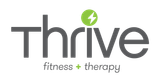 Thrive fitness + therapy logo in gray and green with a green lightning bolt icon