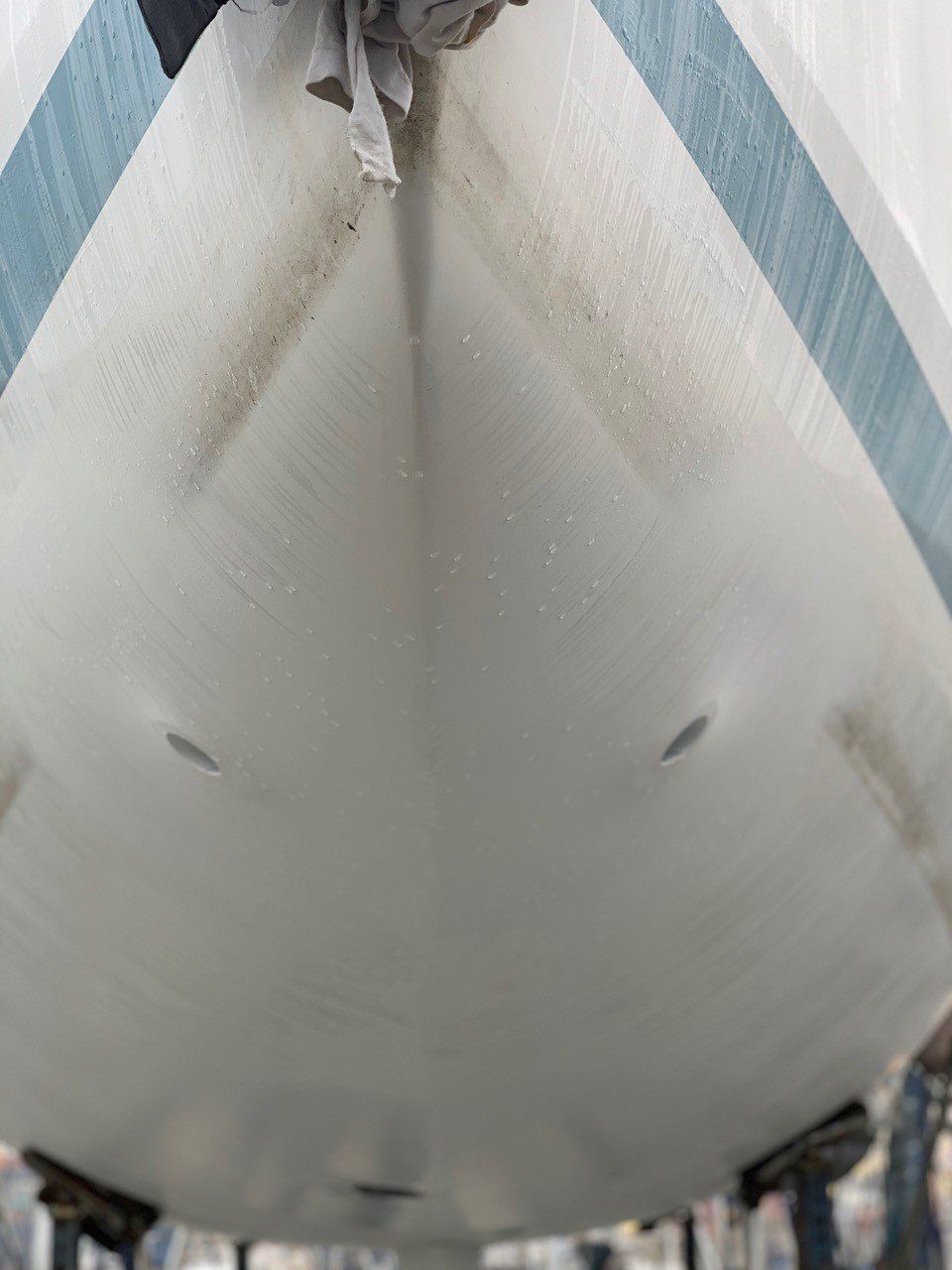 Both Jet Thruster nozzles are visible from underneath a sailingyacht
