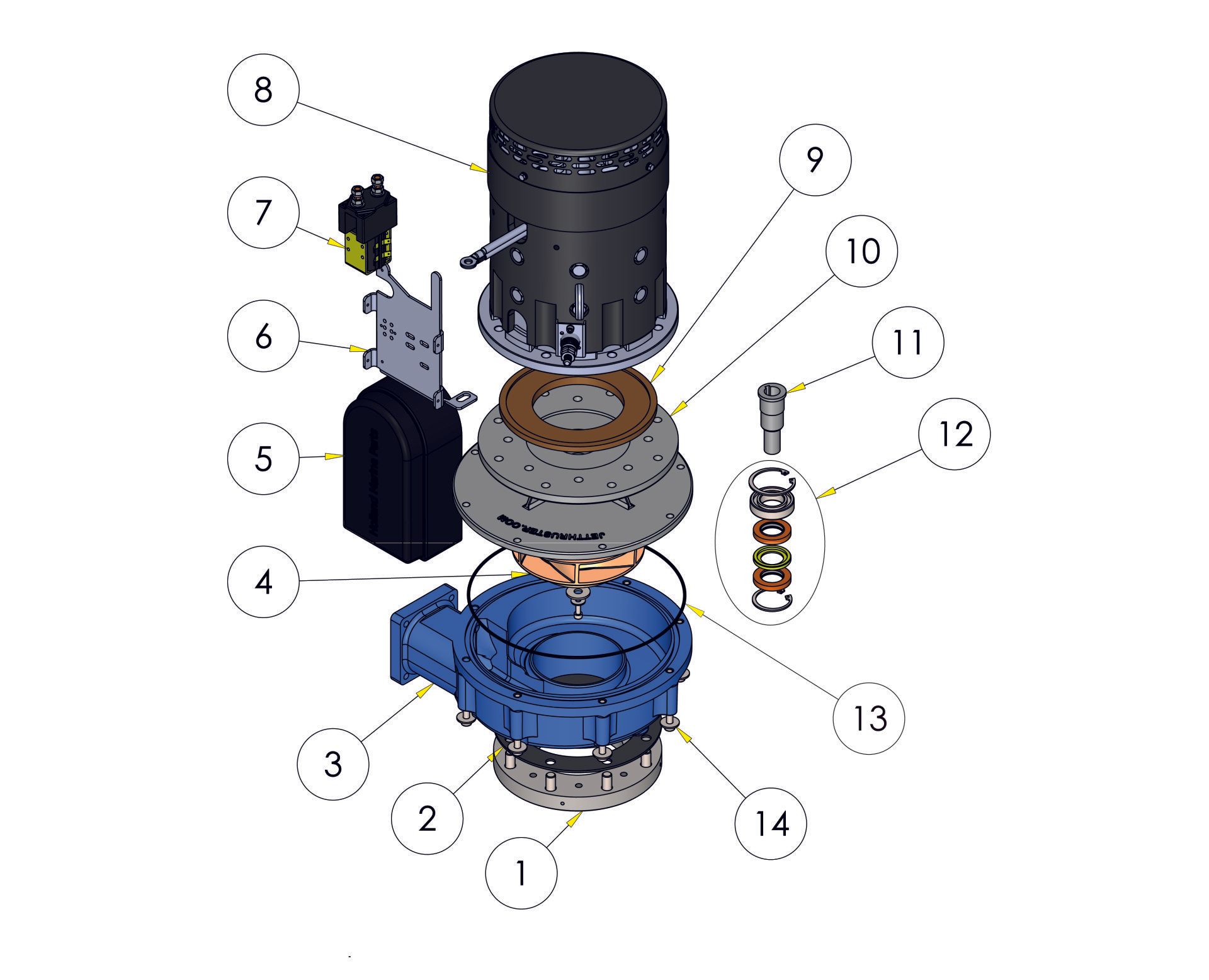 Exploded view of a JT90 Vertical pump unit