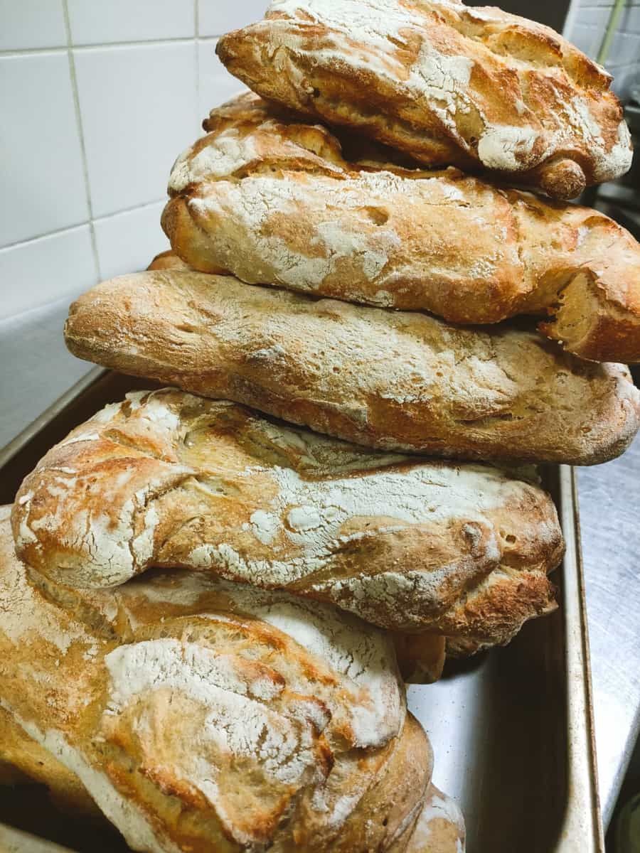 Stacked rustic bread loaves