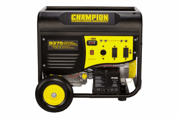 A champion generator with wheels on a white background