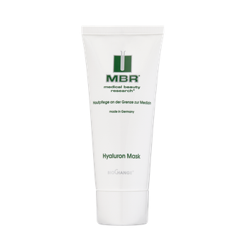 A tube of mbr hyaluron mask on a white background