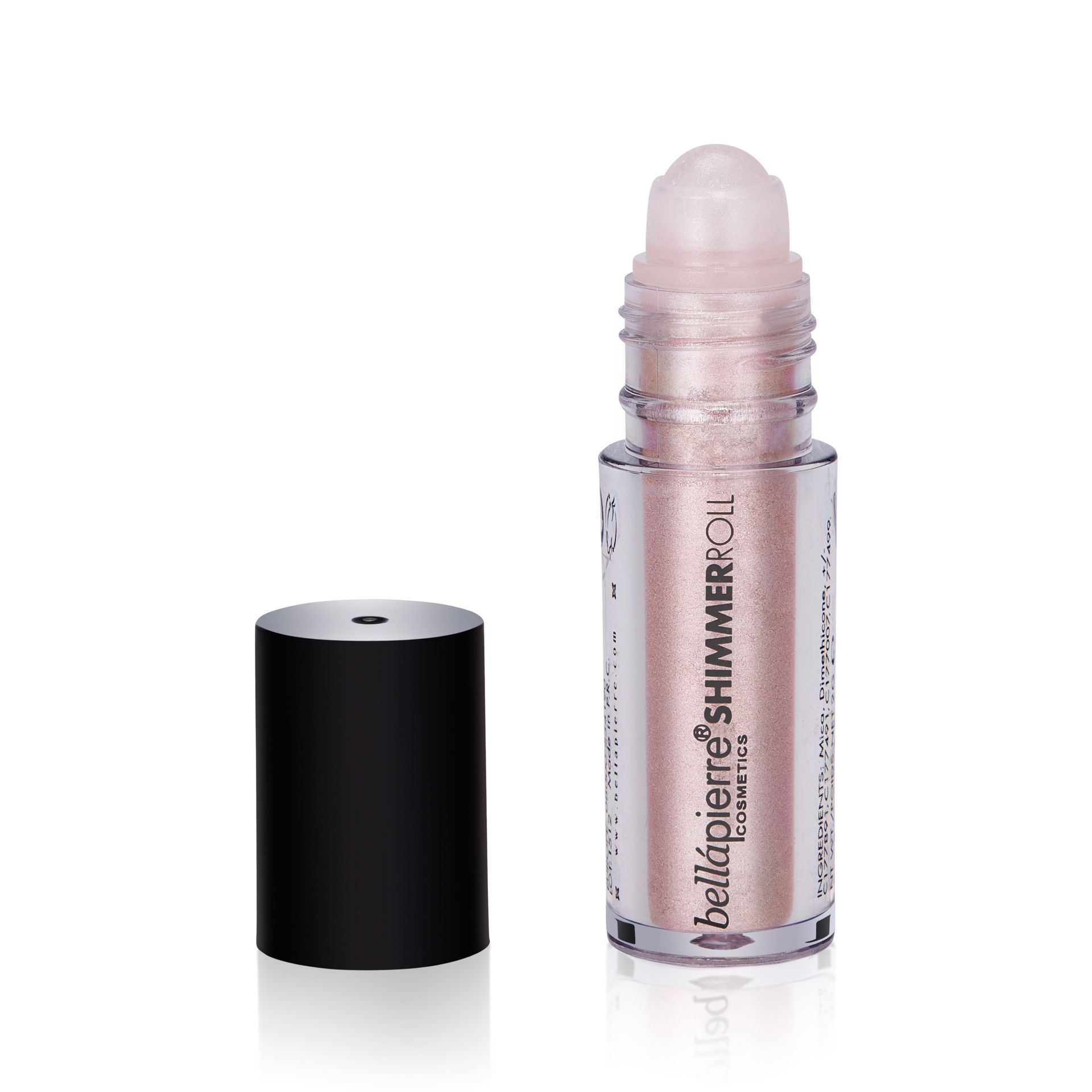A bottle of shimmer oil with a black cap