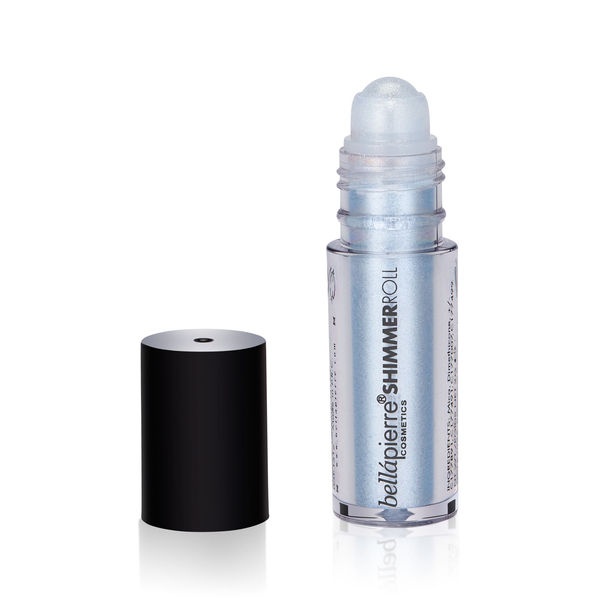 A bottle of shimmer oil with a black cap