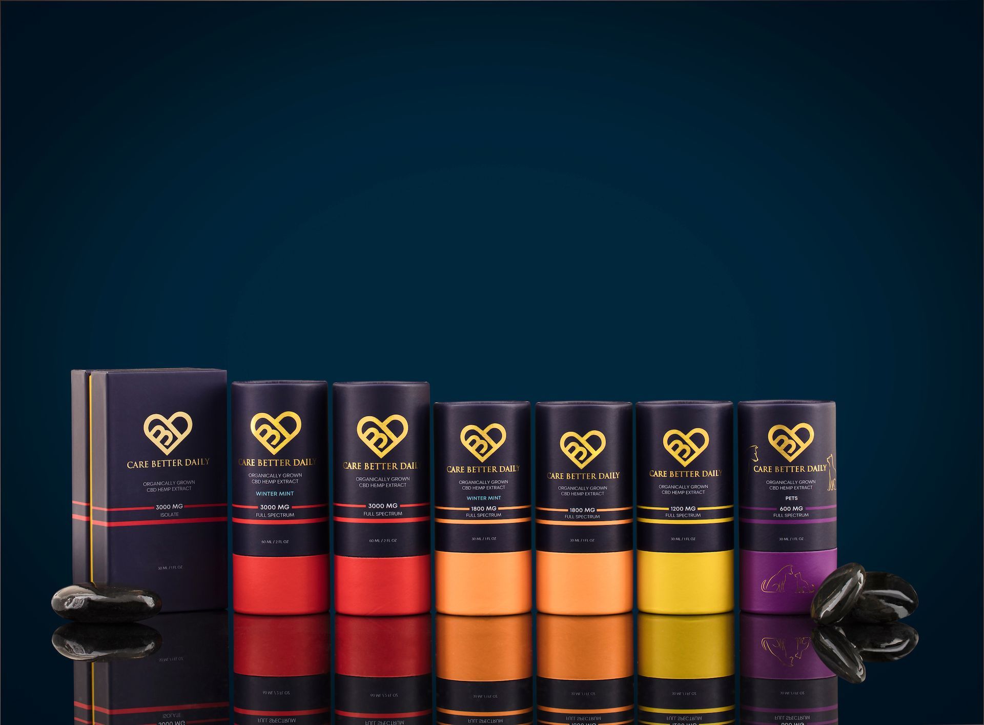 A row of tubes with hearts on them are lined up on a table.