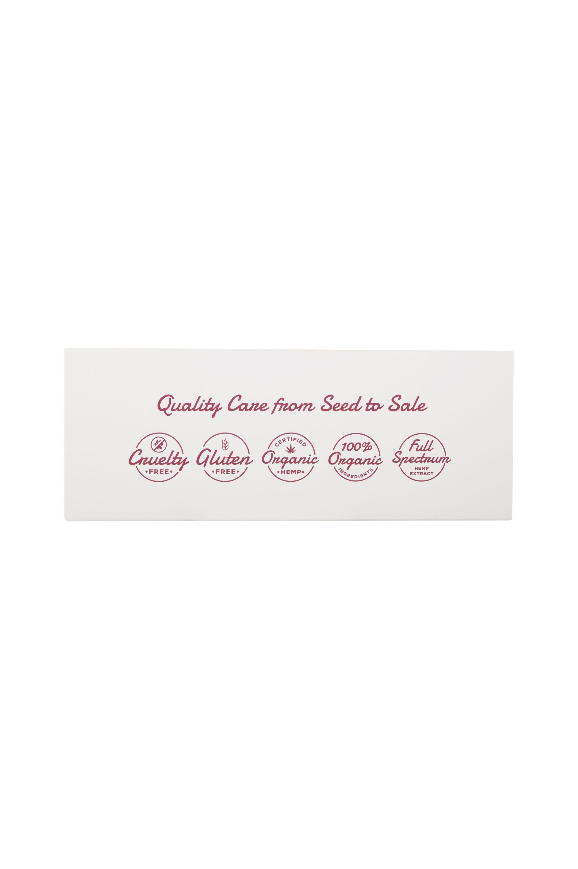 A white card with a red border and the words `` quality care from hand to hand '' on it.