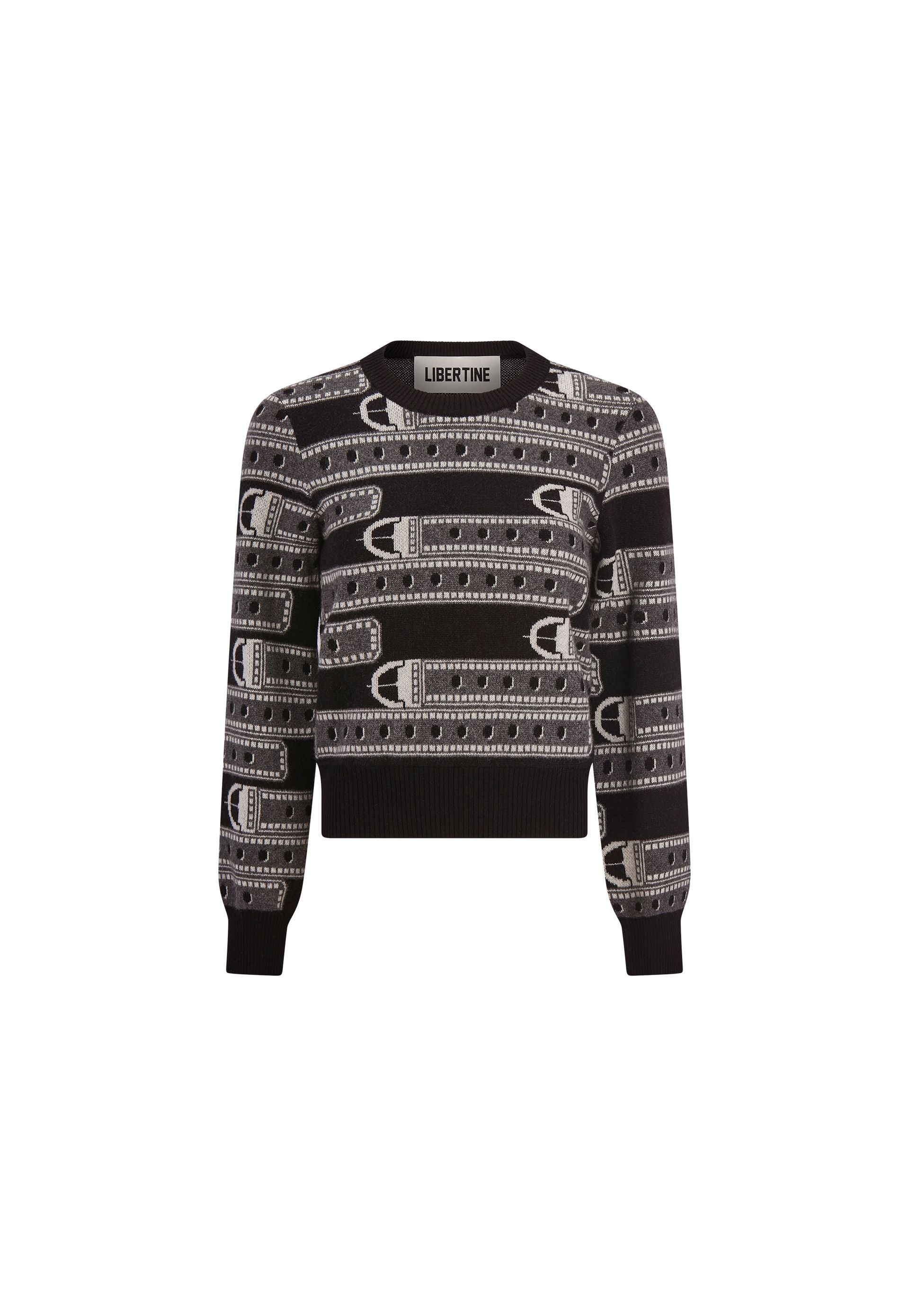 A black and white sweater with a champion logo on it