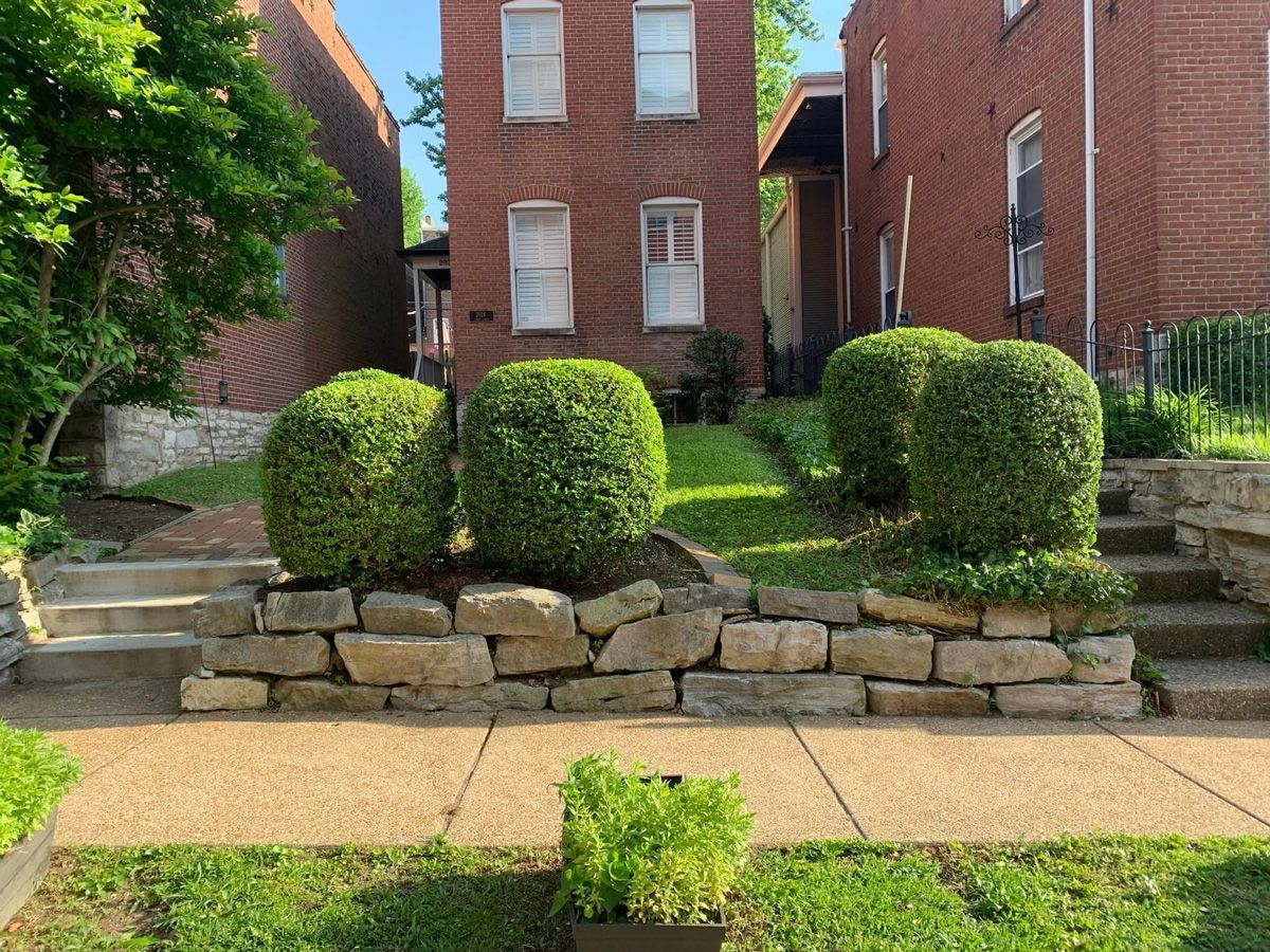 Stone Wall and Bushes — Saint Louis, MO — Zerr Lawn Care & Landscape LLC