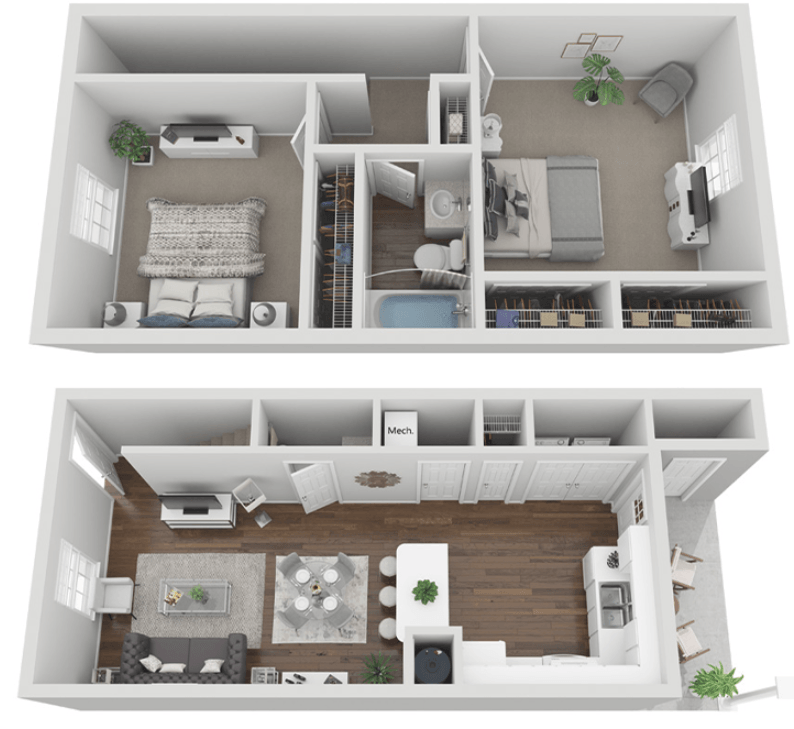 2 Bed, 2 Bath Floor Plan