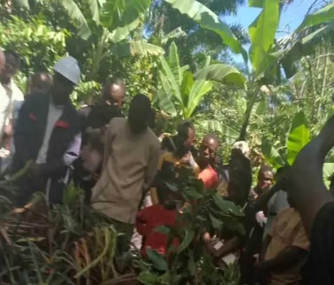 People gathered outdoors among leafy plants, from the persecution-story video.