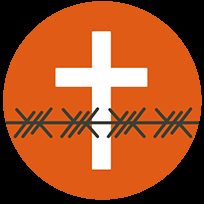 Cross behind barbed wire, representing Christians displaced