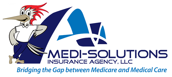 Logo for Medi-Solutions Insurance Agency, LLC; dark blue and light blue design with text: Medi-Solutions, Bridging the Gap.