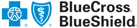 BlueCross BlueShield logo with two blue symbols and text.