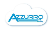 Logo per Azzurro ZCS+, testo blu all'interno di una nuvola bianca.