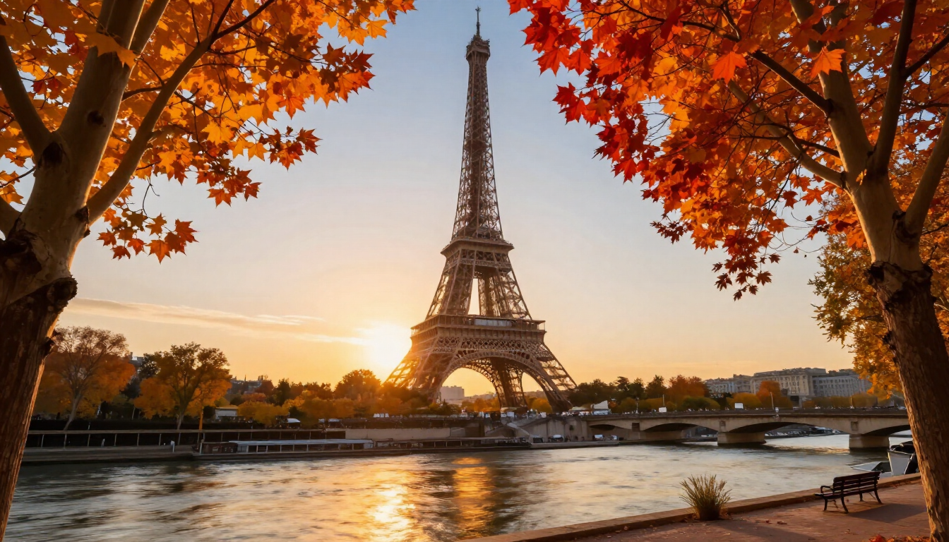 The Eiffel Tower in Paris at sunset