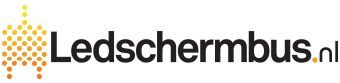 Logo van Ledschermbus.nl, een website met een kleine groep oranje cirkels aan de linkerkant. De tekst is donkergrijs.