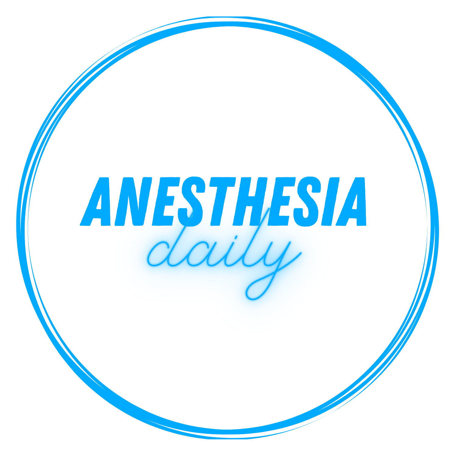 A blue circle with the words anesthesia daily inside of it
