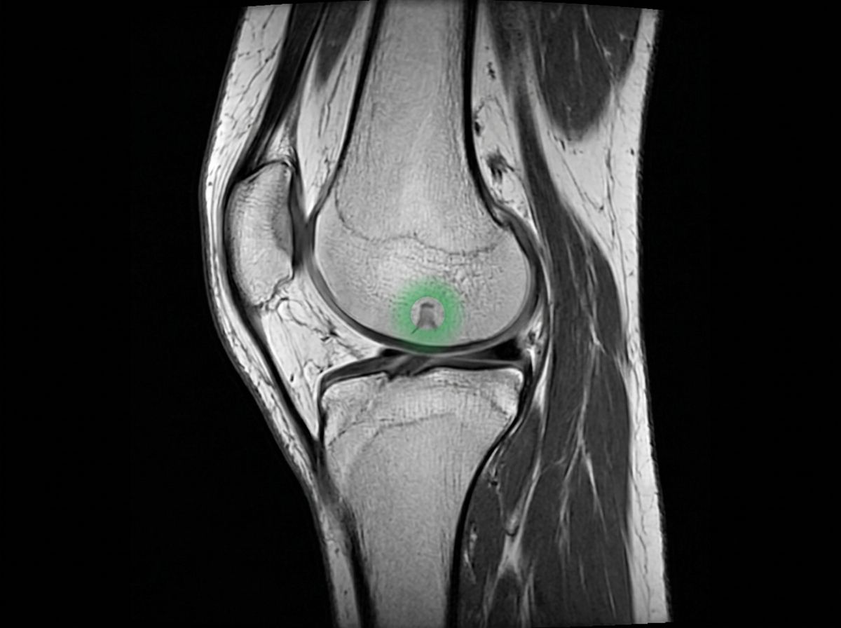 Resonancia magnética de rodilla que muestra una lesión del cartílago articular