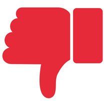 A red thumbs down sign on a white background.