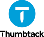 The logo for thumbtack is a blue circle with a white t in the middle.