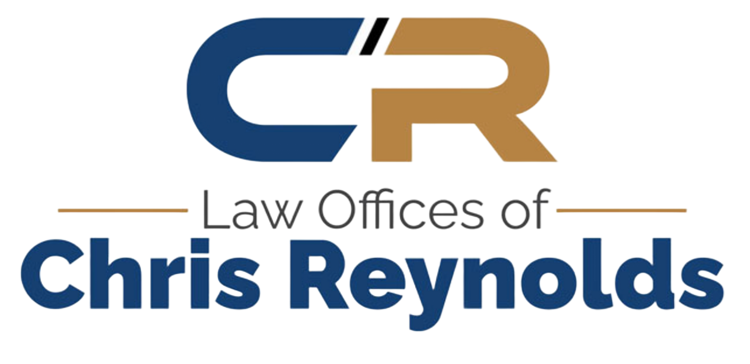 Law Offices of Chris Reynolds logo in blue and gold with CR monogram