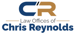 Logo for Law Offices of Chris Reynolds, featuring blue and gold CR initials and text.