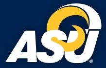 ASU logo in white and gold on a dark blue background