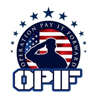 OPIF logo with silhouetted soldier saluting in front of U.S. flag and “Operation Pay It Forward” text