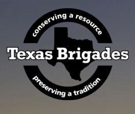 Texas Brigades logo with Texas silhouette, “conserving a resource” and “preserving a tradition” on black ring