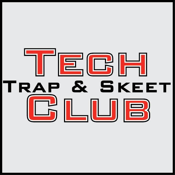 Tech Trap & Skeet Club logo in red, black, and white on a gray background