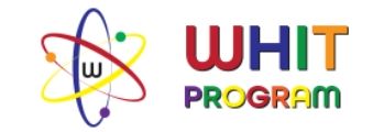 WHIT Program logo with colorful atom icon and bold multicolored text on a white background