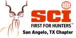 SCI logo with antelope head and orange globe, reading &ldquo;FIRST FOR HUNTERS&rdquo; and &ldquo;San Angelo, TX Chapter&rdquo;