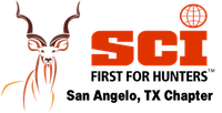 SCI logo with antelope head and orange globe, reading &ldquo;FIRST FOR HUNTERS&rdquo; and &ldquo;San Angelo, TX Chapter&rdquo;