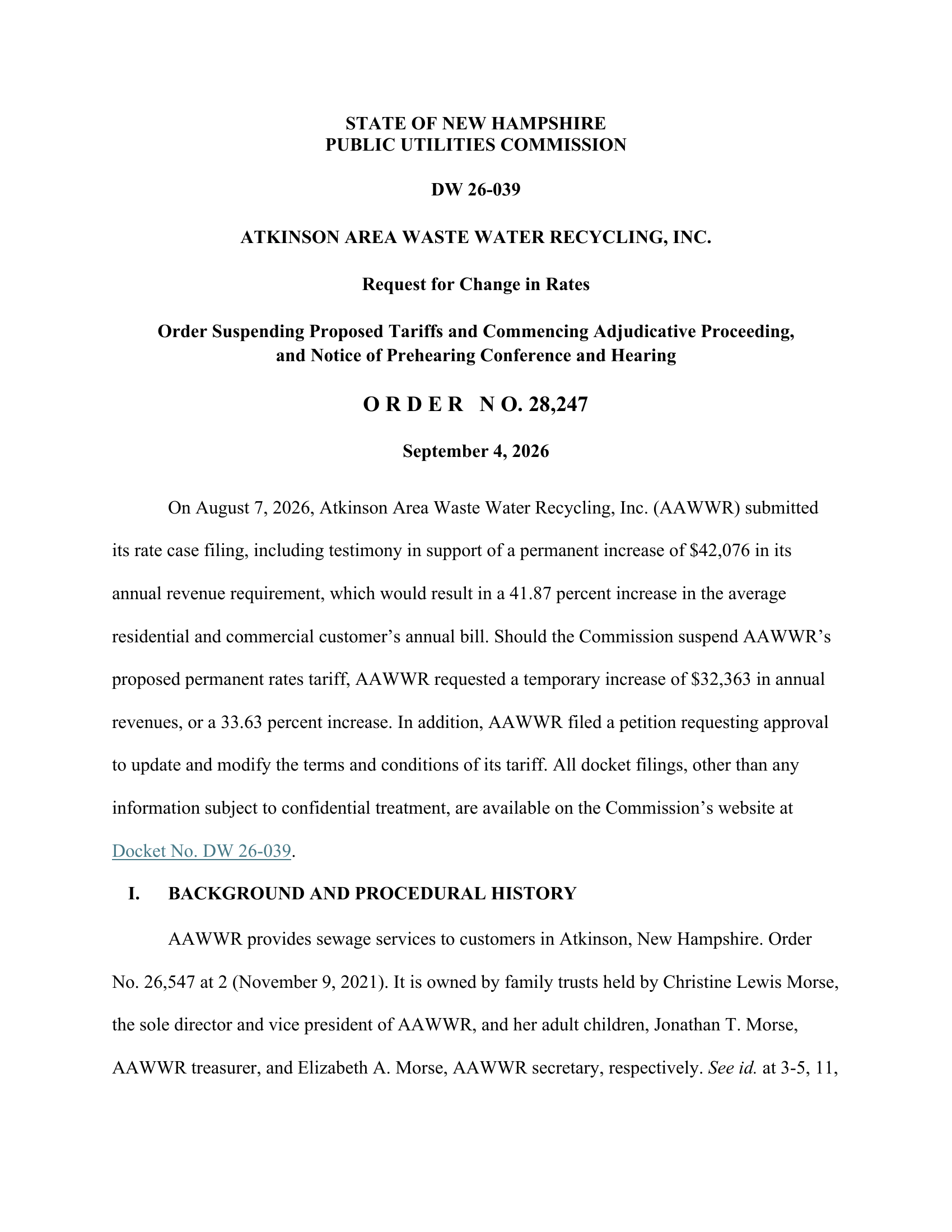 Docket No. DW 26-039