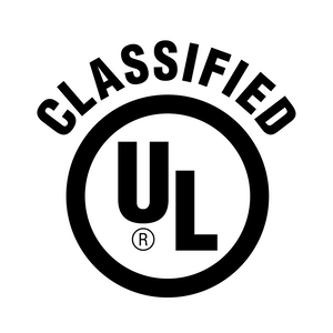 A black and white ul classified logo on a white background.