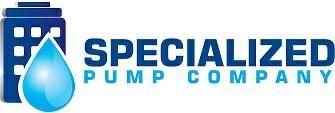 A logo for specialized pump company with a drop of water and a building.