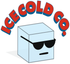 Ice cube wearing sunglasses with “ICE COLD CO.” arched above it.
