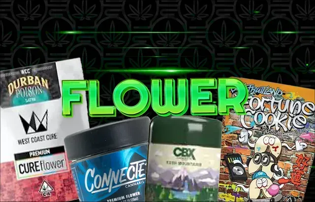 Packages of cannabis flower, with the word