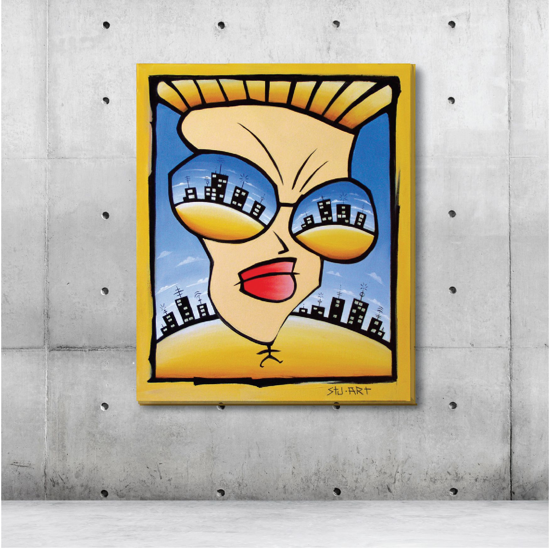 A cartoon drawing of a woman wearing sunglasses