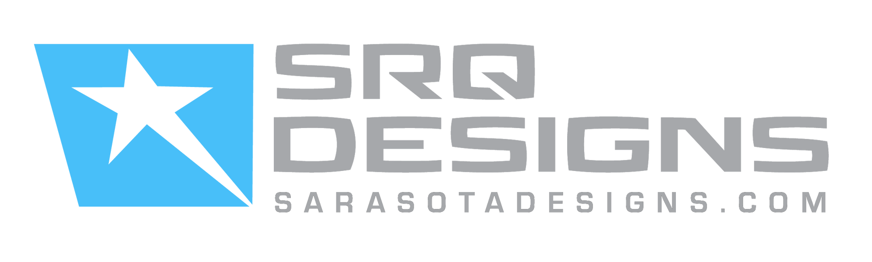 SRQ Designs logo with blue star icon and gray text, “Creative Graphics & Printing” tagline